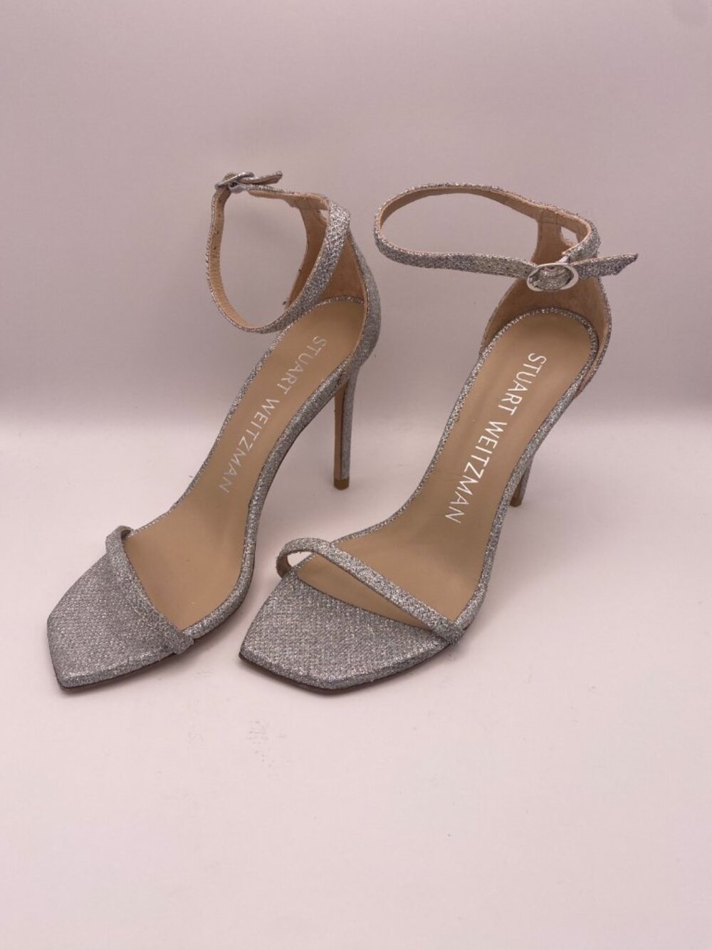 Stuart Weitzman Womens 100 High Heel Sandals 6 Ankle Strap Glitter Crystal Sz 7